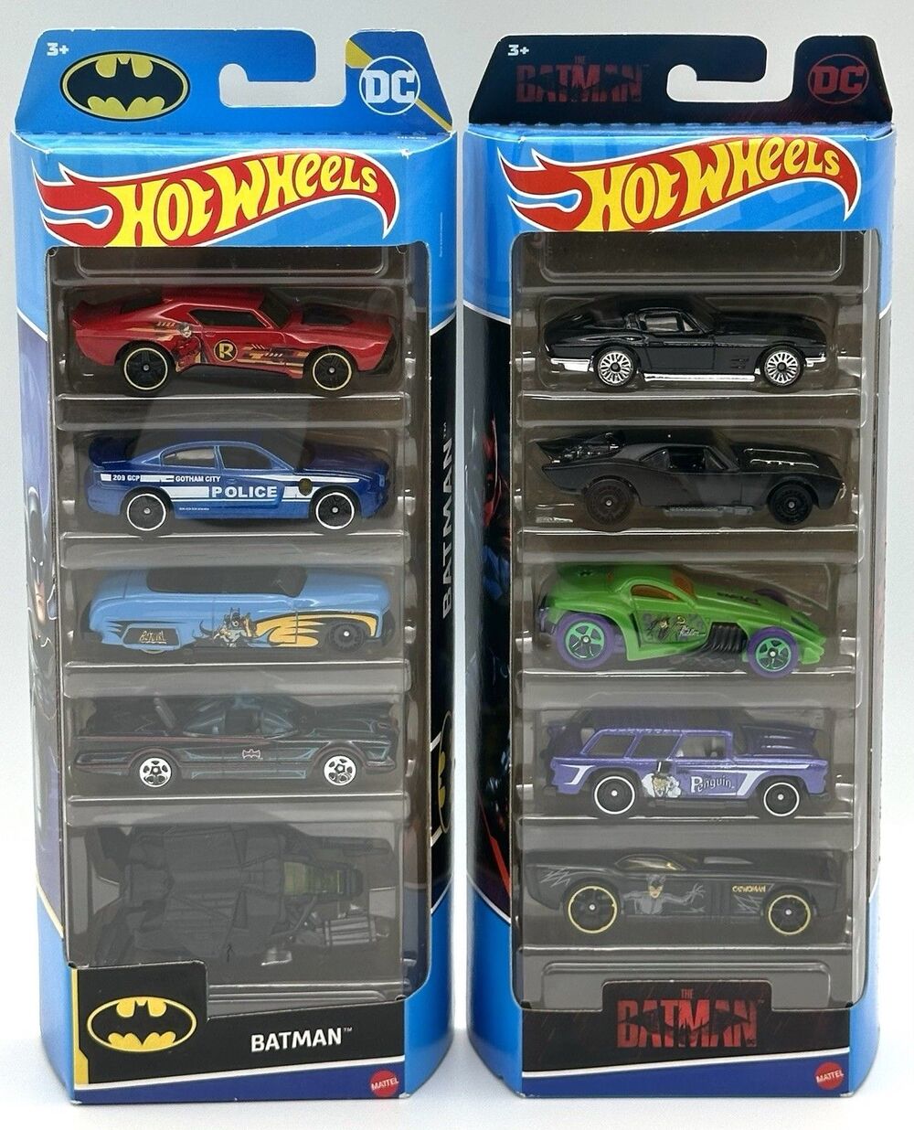 Mattel Hot Wheels Batman 5 Car HFV88 & 5 Car HLY68 Diecast 1:64 Car Gift Set Lot